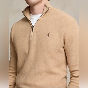Polo Ralph Lauren Estate-Rib Quarter-Zip Pullover Beige Men’s Sz L 100% Cotton